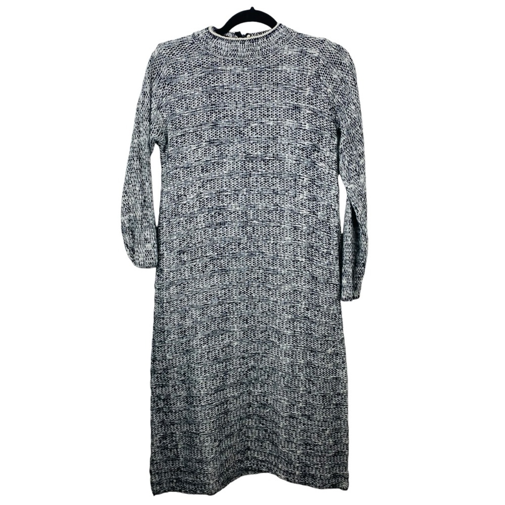 ZARA Knit Sweater Midi Dress Women S Long Sleeve Zip Gray Preppy‎ Quiet Luxury
